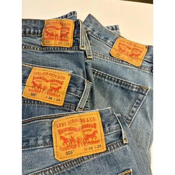 Levi’s 505 Men Slim Straight Fit Light Wash Denim Blue Jean 36Wx29L 4 Pairs